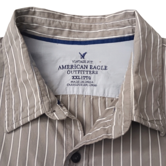 AMERICAN EAGLE OUTFITTERS Vintage Fit Grayish Tan With White Stripes Shirt XXL - Picture 3 of 5